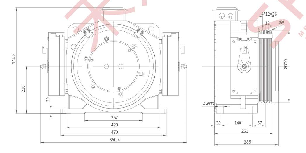 FURDER PM Gearless Traction Motor dimensions