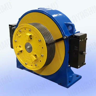 YELLOW AND BLUE OTIS TRACTION MACHINE