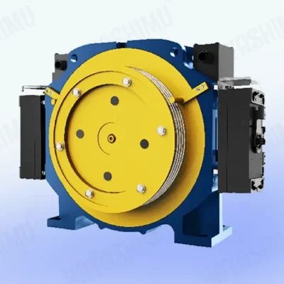 yellow and blue traction motor