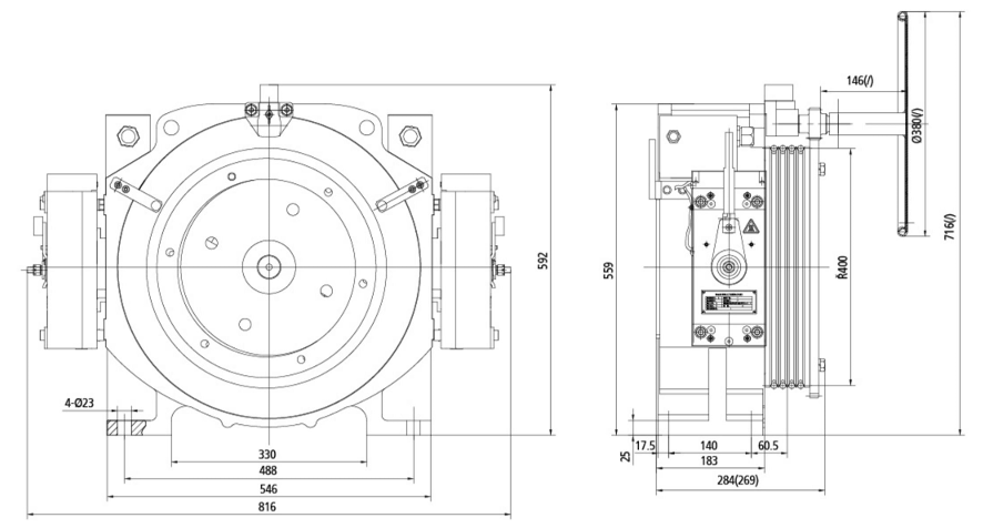 FUJI JAPAN Elevator Traction Machine Dimensions